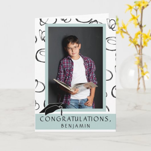 卒業モダン記念写真 カード (黄色い花)