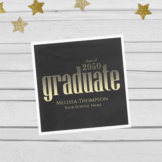 卒業モダン金ゴールドシンプルミニマリストブラック スタンダードカクテルナプキン