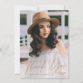 卒業モダン金ゴールドスクリプト写真卒業 サンキューカード (正面)