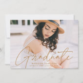 卒業モダン金ゴールドスクリプト写真卒業 案内状 (正面)