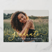 卒業モダン金ゴールド台本卒業パーティー写真 箔招待状 (正面)