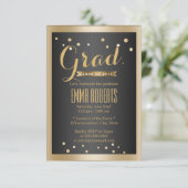 卒業モダン金ゴールド縁ど紙吹雪点 招待状 (スタンド正面)
