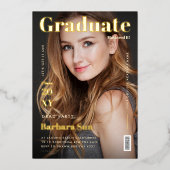 卒業モダン雑誌カバー卒業金ゴールド 箔招待状 (正面)