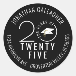 卒業モダン黒スタイリッシュ学年 ラウンドシール