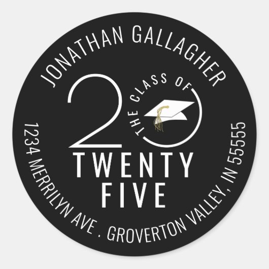 卒業モダン黒スタイリッシュ学年 ラウンドシール (正面)