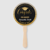 卒業モダン黒・金ゴールド大学院写真 ハンドファン (正面)