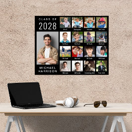 卒業モダン17フォトコラージュブラック ポスター