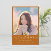 卒業モダン2フォト金ゴールドスクリプトキャップオレンジ 案内状 (スタンド正面)