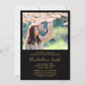 卒業モダン2フォト金ゴールドスクリプトキャップ(黒) 案内状 (裏面)