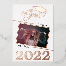 卒業モダン2写真卒業バラ金ゴールド 箔招待状