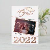 卒業モダン2写真卒業バラ金ゴールド 箔招待状 (立ち正面)