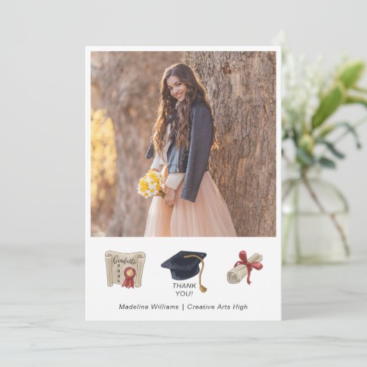 卒業モダン2枚の写真サンキューカード サンキューカード (スタンド正面)