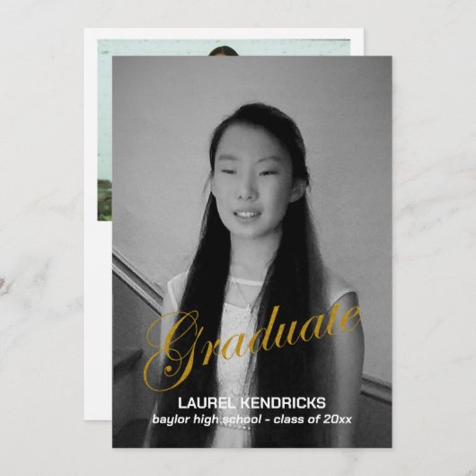 卒業モダン2枚の写真 – 発表 招待状 (正面/裏面)