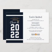 卒業モダン2025ネイビーブルーグラードパーティー 招待状 (正面/裏面)