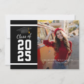 卒業モダン2025白黒卒業写真 案内状 (正面)