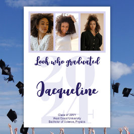 卒業モダン2025紫のスクリプトフォトコラージュ 案内状