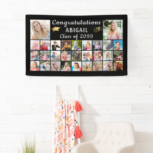 卒業モダン29写真コラージュおめでとう 横断幕 (インサイチュ)