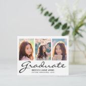 卒業モダン3フォトコラージュ黒スクリプト 案内ポストカード (スタンド正面)