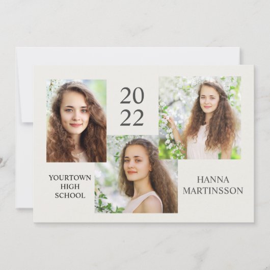 卒業モダン3写真コラージュのお知らせ 案内状 (正面)