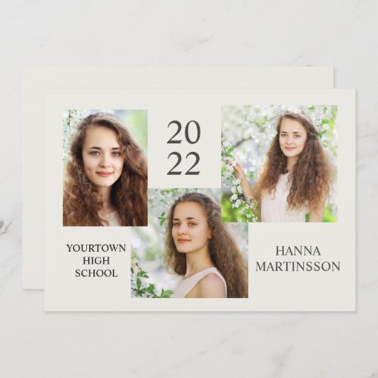 卒業モダン3写真コラージュのお知らせ 案内状 (正面/裏面)