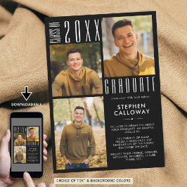 卒業モダン3枚フォトミニマルカスタムリスト色 案内状