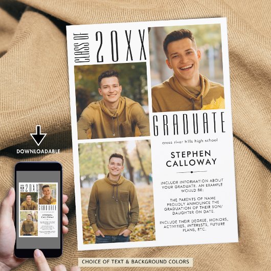 卒業モダン3枚ミニマルタイポグラフィ 案内状