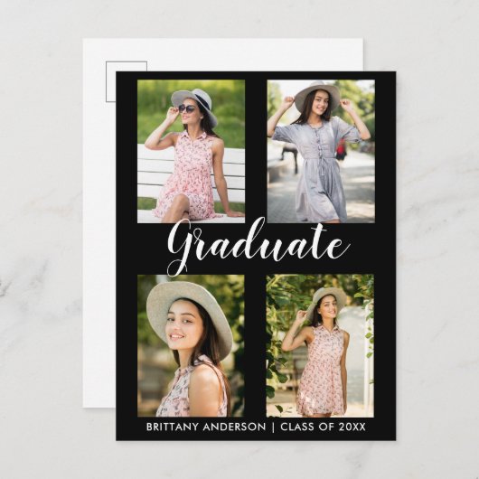卒業モダン4写真のお知らせ 案内ポストカード (正面/裏面)