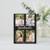 卒業モダン4写真パーティの招待状 インビテーションポストカード (スタンド正面)