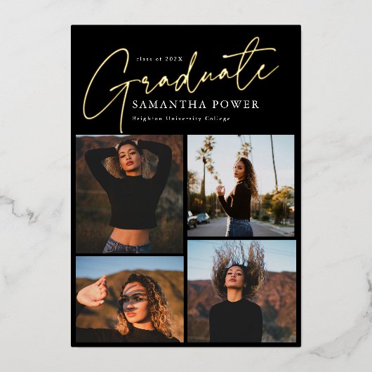 卒業モダン4写真卒業の発表会 箔招待状 (正面)