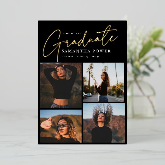 卒業モダン4写真卒業の発表会 箔招待状 (立ち正面)