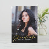 卒業モダン4写真手書きスクリプトブラック 案内状 (スタンド正面)