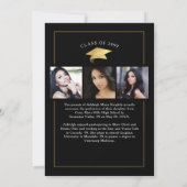 卒業モダン4写真手書きスクリプトブラック 案内状 (裏面)