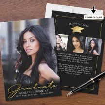 卒業モダン4写真手書きスクリプトブラック