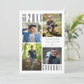 卒業モダン4枚お洒落写真ブラックアナウンス 案内状 (スタンド正面)