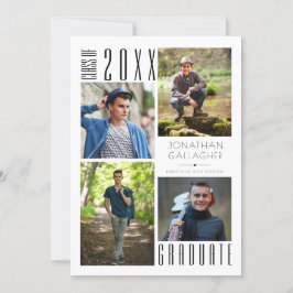 卒業モダン4枚お洒落写真ブラックアナウンス 案内状