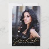 卒業モダン4枚の写真スクリプトブラック金ゴールド 案内状 (正面)