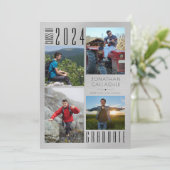 卒業モダン4枚の写真ブラシシルバー 案内状 (スタンド正面)