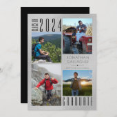 卒業モダン4枚の写真ブラシシルバー 案内状 (正面/裏面)