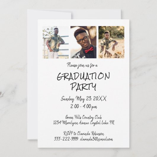 卒業モダン4枚の写真手書き 招待状 (裏面)