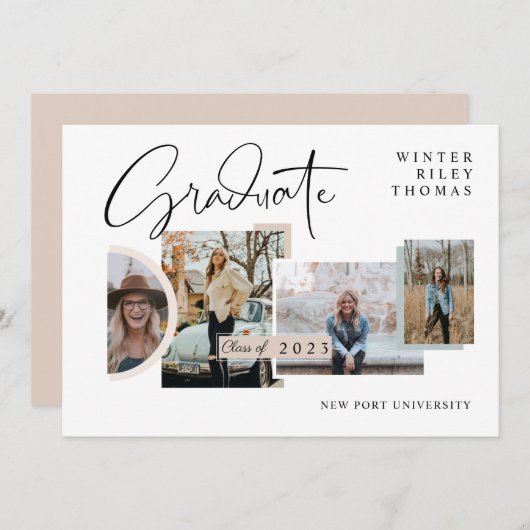 卒業モダン4枚スタイリッシュコラージュ卒業 招待状 (正面/裏面)