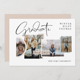 卒業モダン4枚スタイリッシュコラージュ卒業 招待状