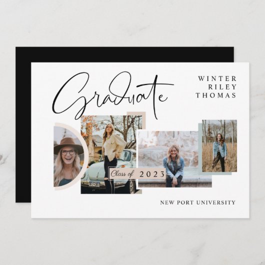 卒業モダン4枚スタイリッシュコラージュ卒業 招待状 (正面/裏面)