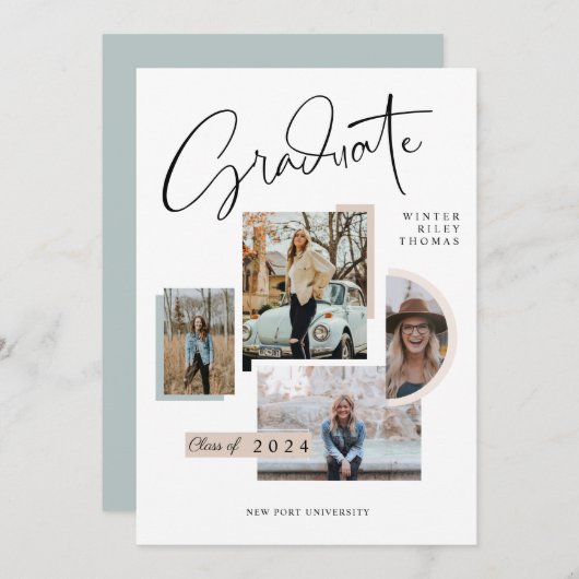 卒業モダン4枚スタイリッシュコラージュ卒業 招待状 (正面/裏面)