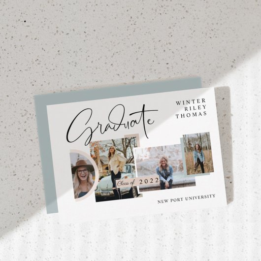 卒業モダン4枚スタイリッシュコラージュ卒業 招待状