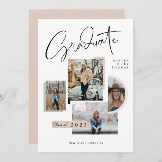 卒業モダン4枚スタイリッシュコラージュ卒業 招待状 (正面/裏面)