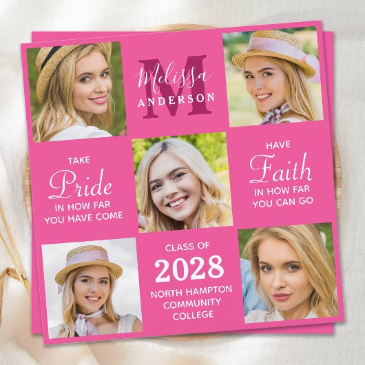 卒業モダン5フォトコラージピンク卒業 招待状