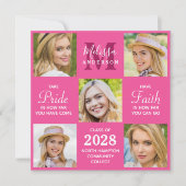 卒業モダン5フォトコラージピンク卒業 招待状 (正面)