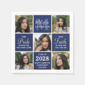 卒業モダン5写真コラージュ海軍ブルー卒業 スタンダードカクテルナプキン (正面)