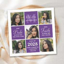 卒業モダン5写真コラージュ紫の卒業 スタンダードカクテルナプキン