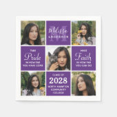 卒業モダン5写真コラージュ紫の卒業 スタンダードカクテルナプキン (正面)